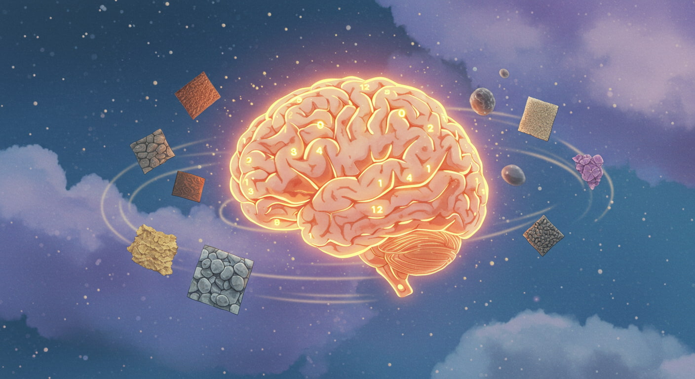 Estudo de neuroimagem mostrando ativação cerebral em resposta a diferentes materiais