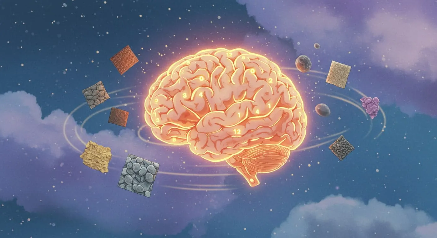 Estudo de neuroimagem mostrando ativação cerebral em resposta a diferentes materiais